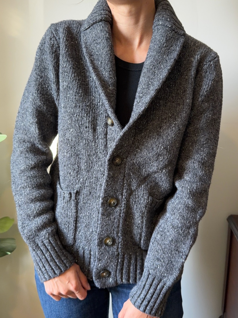 Gray Wool Blend Cardigan